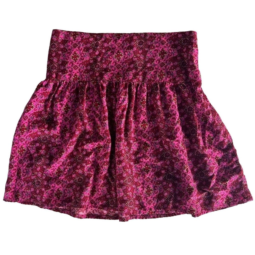 Hollister Women's Smocked Waist Mini Skirt Hot Pink Red Medallion Print Flowy XS